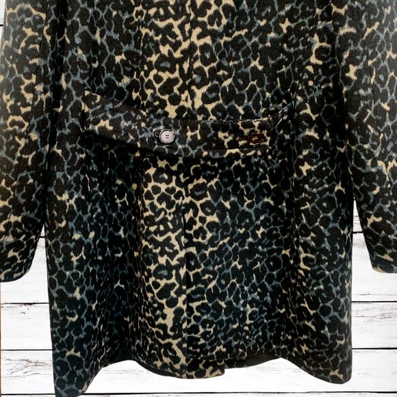 Ann Taylor LOFT Coat Women's Sz XL Mid Length Cheetah Animal Print Black Goth - Picture 5 of 15